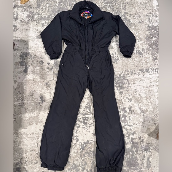 🎿 Obermeyer Resort Snapdragon One Piece Hooded Ski Suit Snowsuit Black Vintage - Picture 1 of 9